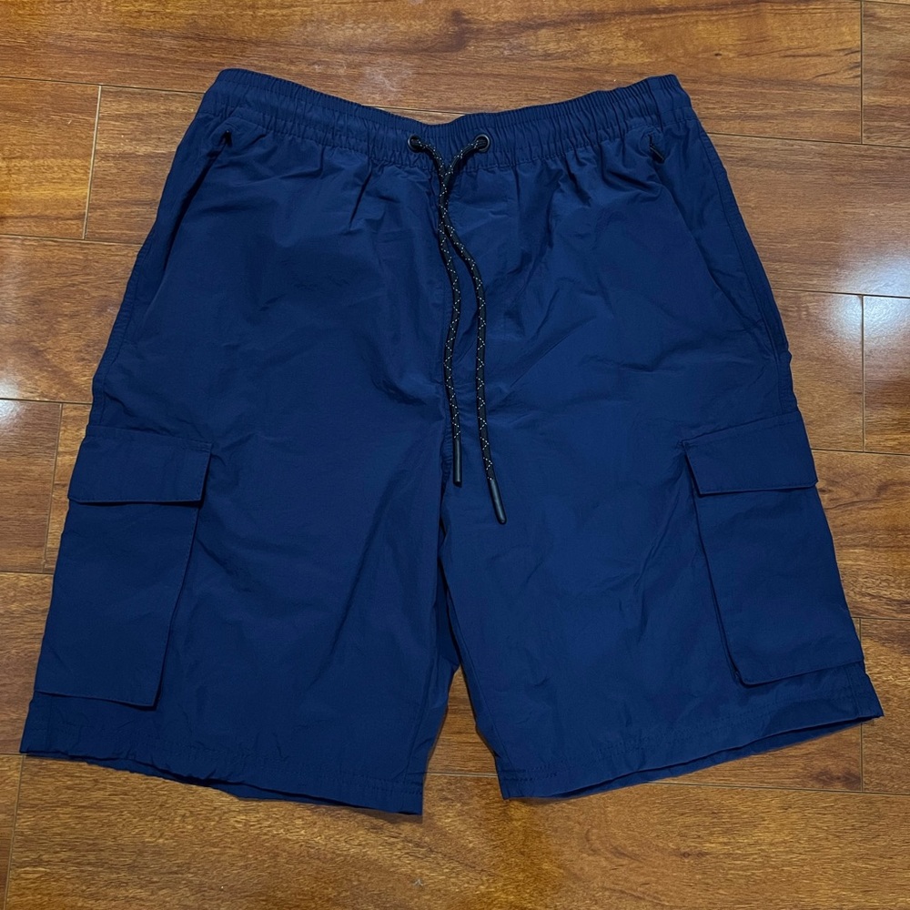 Navy blue shorts with adjustable waist